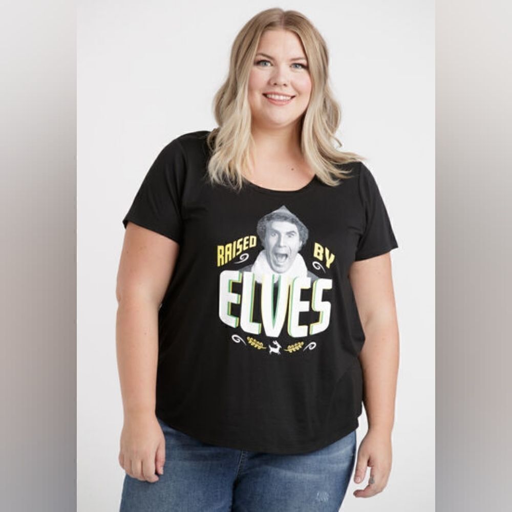 New With Tags Women's Size Large Elf Scoop Neck Short‎ Sleeve Black Tee